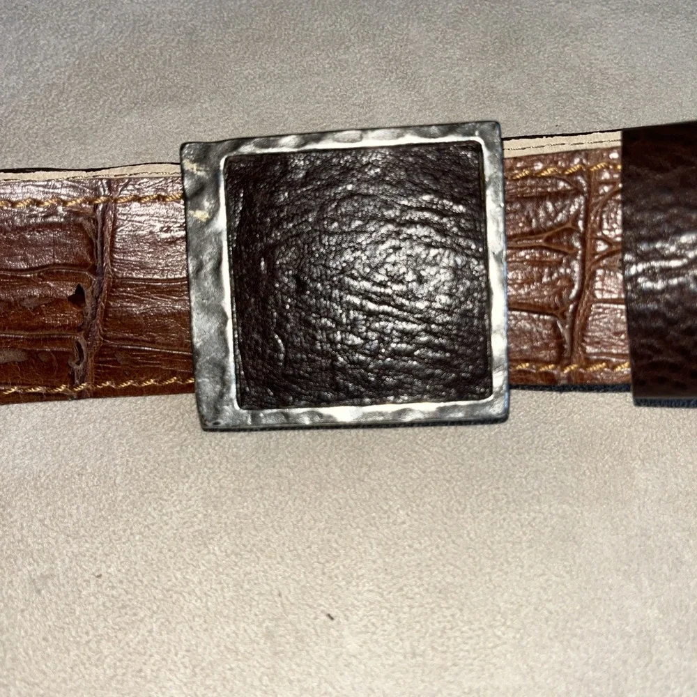 Vintage Vin Baker USA‎ Brown Alligator Belt Women's Western Square Buckle